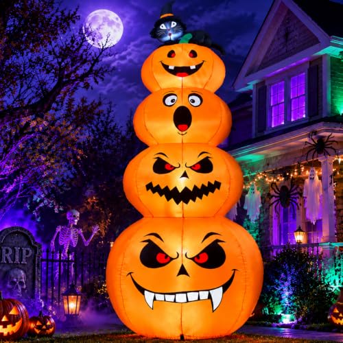 Halloween Inflatable Stacked Pumpkins Yard Decoration with Black Cat