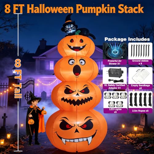 Halloween Inflatable Stacked Pumpkins Yard Decoration with Black Cat