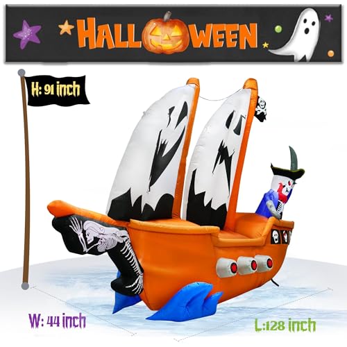 Halloween Pirate Ship Inflatable with RGB Lights