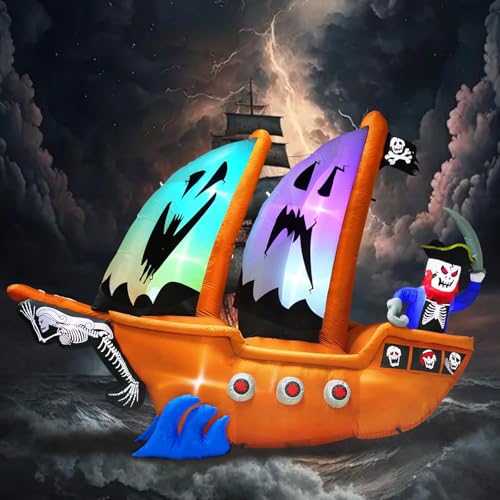 Halloween Pirate Ship Inflatable with RGB Lights