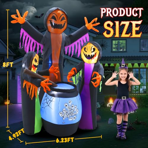 Halloween Inflatables Three Witch Around Cauldron Light Yard Decor