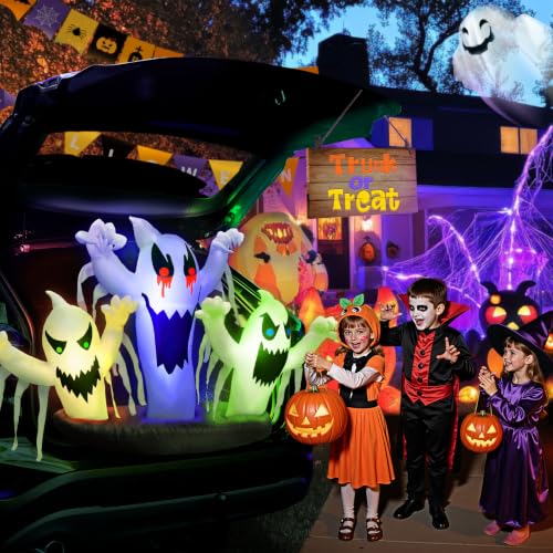 Inflatable Ghost Trunk or Treat Car Decorations Kit with LEDs