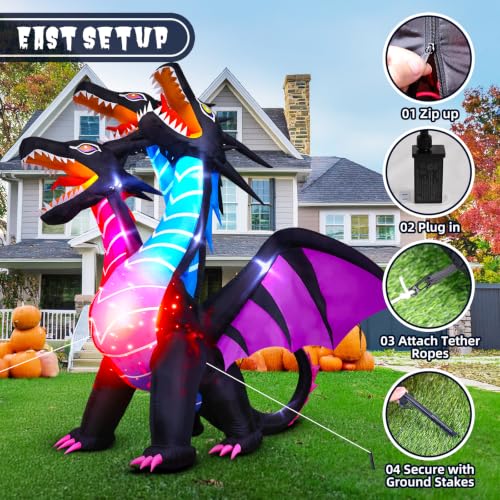 Halloween Inflatables Dragon with Three Heads and LED Lighting