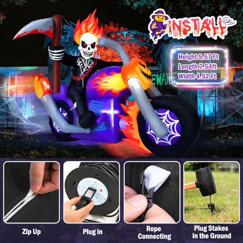 Halloween Inflatable Grim Reaper Motorcycle with Built-in LEDs