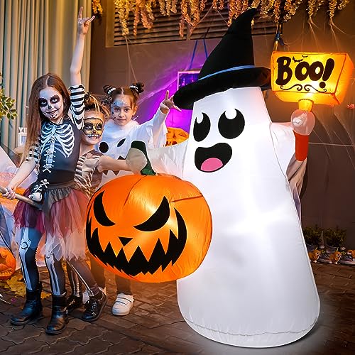Inflatable Halloween Blow Ups with Ghost Pumpkin and LED Lights