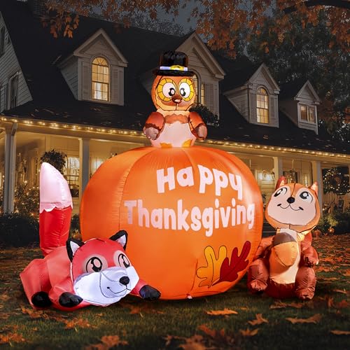 Thanksgiving Inflatable Turkey with Pumpkin and Woodland Friends