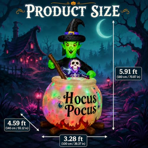 Halloween Inflatable Witch and Cauldron Outdoor Decorations