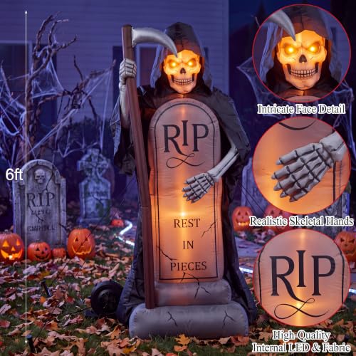 Halloween Inflatable Grim Reaper Tombstone Outdoor Decor