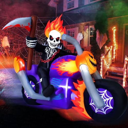 Halloween Inflatable Grim Reaper Motorcycle with Built-in LEDs
