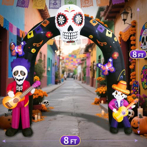 Day of Dead Inflatable Arch with Sugar Skull Guitar Skeleton
