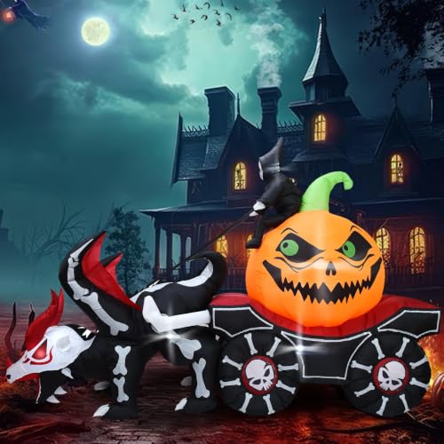 Halloween Inflatable Carriage with Grim Reaper and Skeleton Dragon