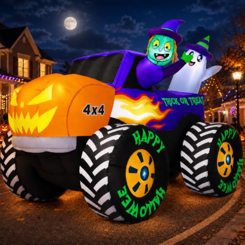 Inflatable Pumpkin Monster Truck Yard Display with LEDs