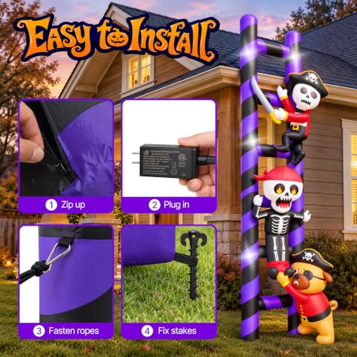 Halloween Inflatable Decorations Pirate Skeleton Climbing Ladder