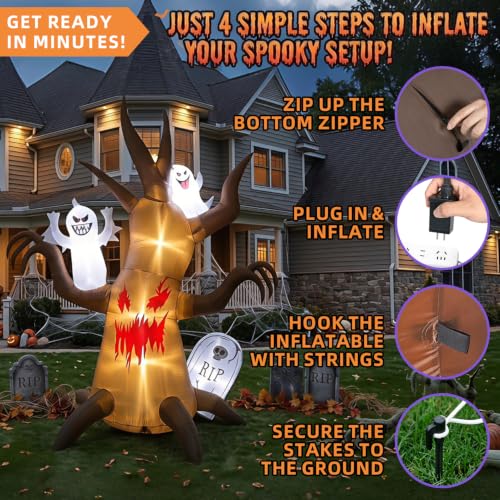 8FT Halloween Inflatable Scary Tree Decorations Blow Up Yard Decor