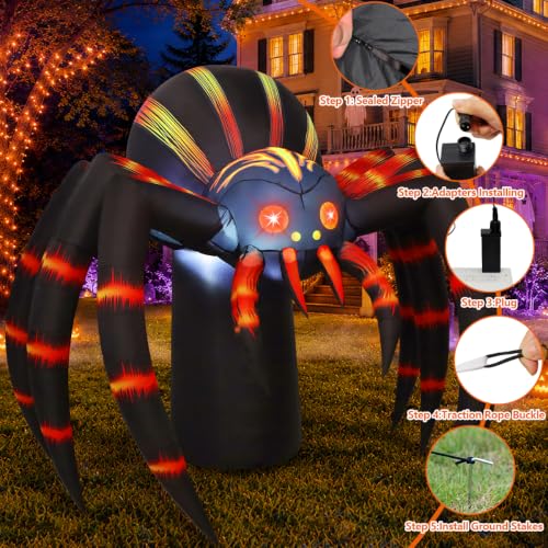 Halloween Yard Inflatable Spider with LEDs for Displays
