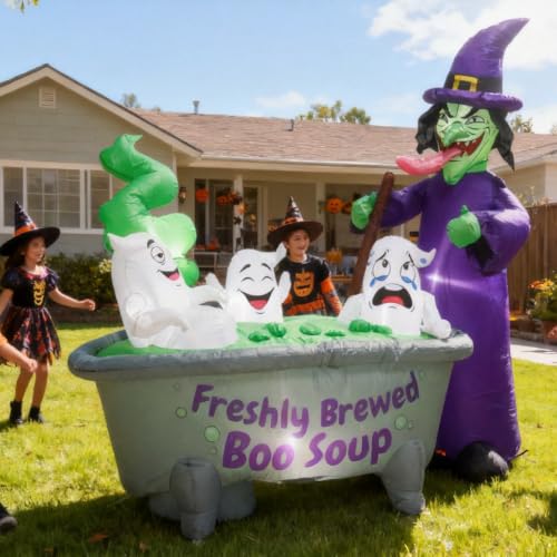 Halloween Inflatable Witch Cauldron with 3 Ghosts