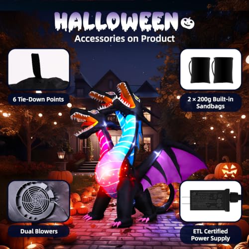 Halloween Inflatables Dragon with Three Heads and LED Lighting
