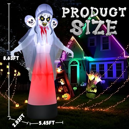 Halloween Inflatable Grim Reaper Ghost with Skull Heads