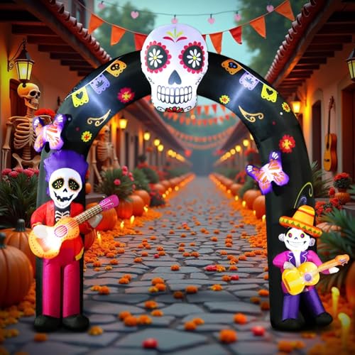 Day of Dead Inflatable Arch with Sugar Skull Guitar Skeleton