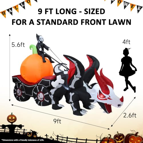 Halloween Inflatable Carriage with Grim Reaper and Skeleton Dragon