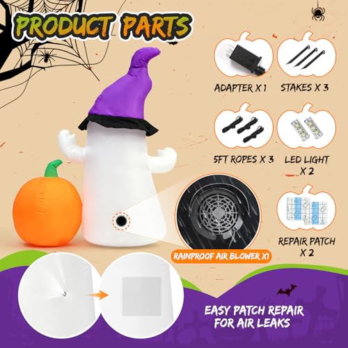 Halloween Inflatable Ghost with Lighted Pumpkin Yard Decoration