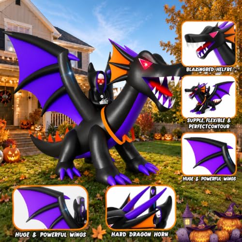 Halloween Inflatable Dragon with LED Lights for Outdoor Displays