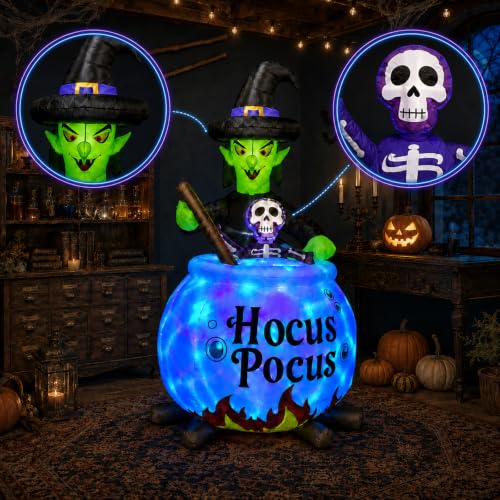 Halloween Inflatable Witch and Cauldron Outdoor Decorations