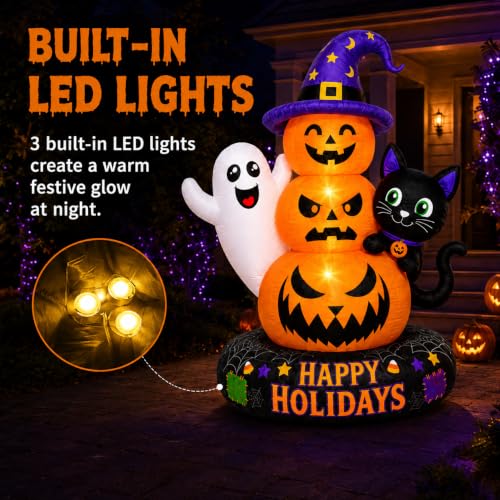 Halloween Inflatable Pumpkins Ghost Black Cat LED Lights