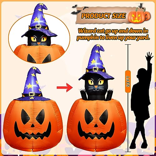 Halloween Inflatable Animated Witch Cat in Pumpkin with LEDs