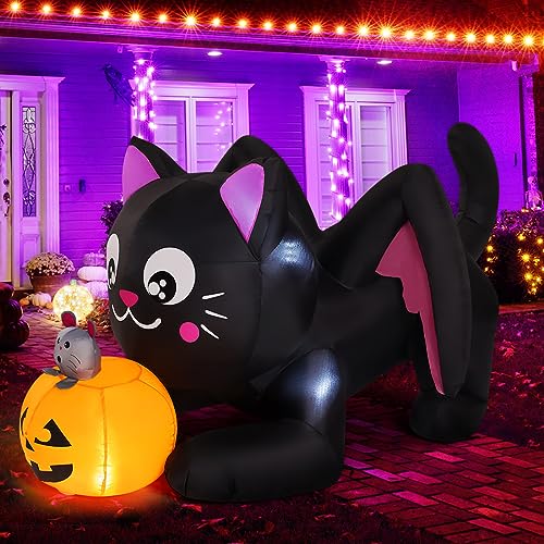 5 FT Halloween Inflatables Cat Yard Display with Pumpkin
