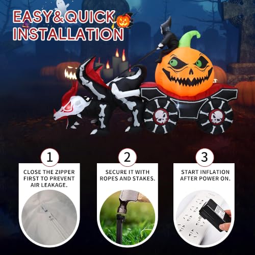 Halloween Inflatable Carriage with Grim Reaper and Skeleton Dragon