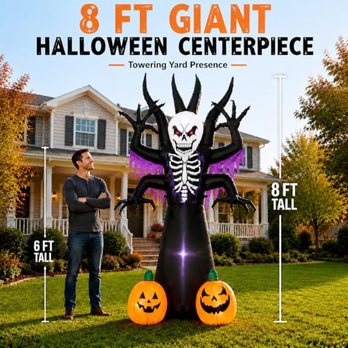 Halloween Inflatable Skeleton Tree Grim Reaper Yard Decoration LED