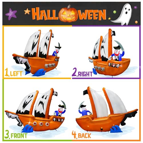 Halloween Pirate Ship Inflatable with RGB Lights