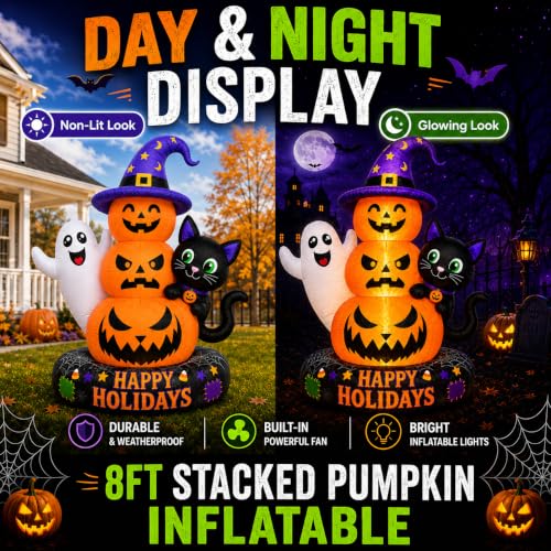 Halloween Inflatable Pumpkins Ghost Black Cat LED Lights