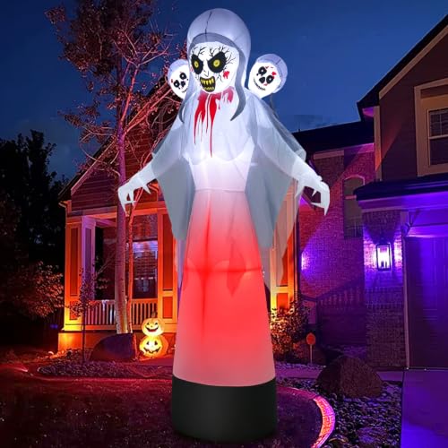 Halloween Inflatable Grim Reaper Ghost with Skull Heads