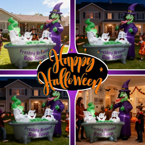 Halloween Inflatable Witch Cauldron with 3 Ghosts