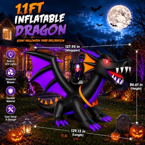 Halloween Inflatable Dragon with LED Lights for Outdoor Displays