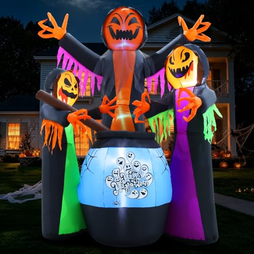 Halloween Inflatables Three Witch Around Cauldron Light Yard Decor