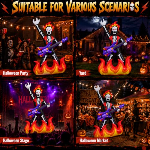 Halloween Inflatable Rock Guitar Skeleton Yard Decor Display