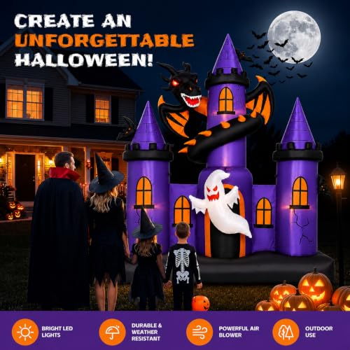 Giant Halloween Inflatable Haunted Castle with Dragon and Ghost