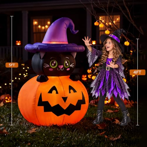 Halloween Inflatable Pumpkin Outdoor Decorations with Black Cat