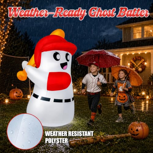 Inflatable Halloween Ghost Baseball Batter Decoration with LED Lights