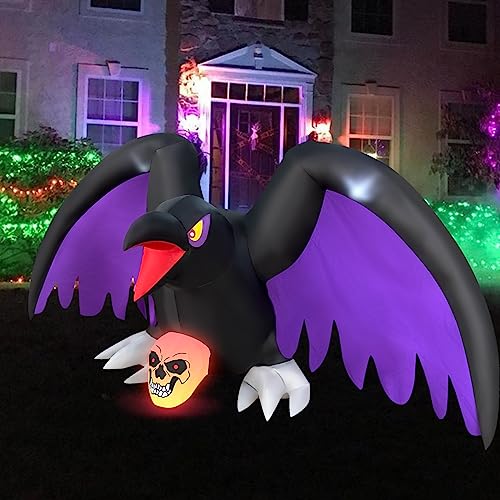 Halloween Inflatable Crow Skeleton with RGB Lights Decor
