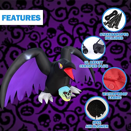 Halloween Inflatable Crow Skeleton with RGB Lights Decor