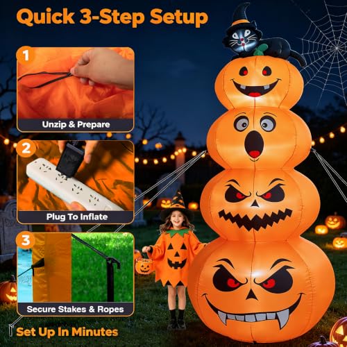 Halloween Inflatable Stacked Pumpkins Yard Decoration with Black Cat