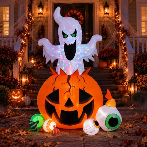 Halloween Inflatable Ghost Pumpkin Display with Colorful LED Lights