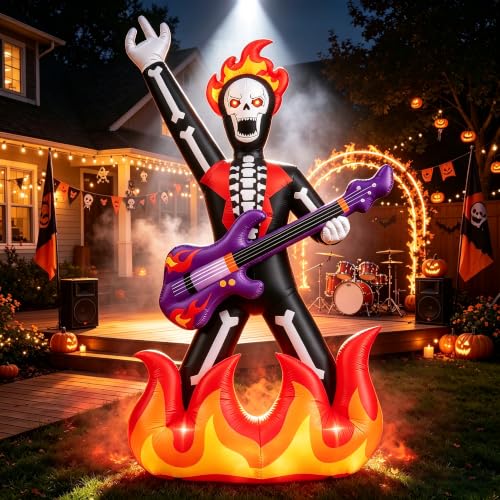 Halloween Inflatable Rock Guitar Skeleton Yard Decor Display