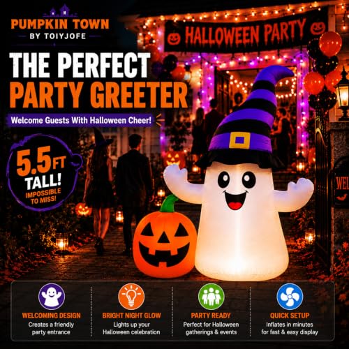 Halloween Inflatable Ghost with Lighted Pumpkin Yard Decoration