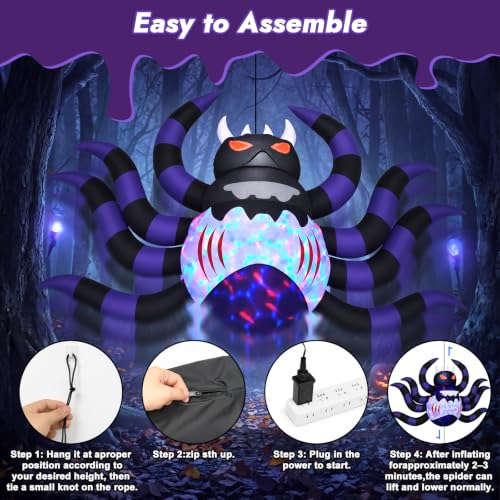 Inflatable Spider Decor with Halloween Animatronics Up Down Auto