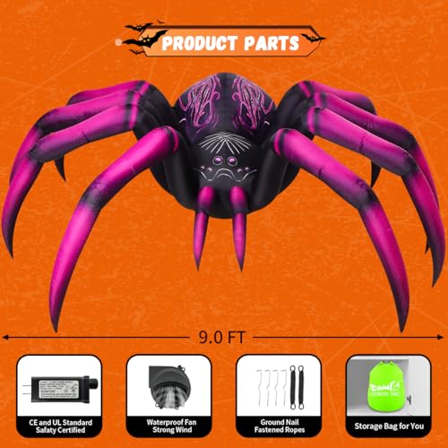 Lighted Inflatable Spider Display Long Halloween Inflatable